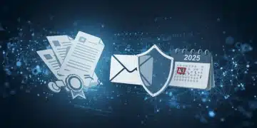 Digital shield protecting email icon with legal documents for CAN-SPAM compliance 2025