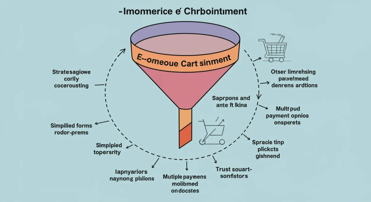 E-commerce checkout funnel illustrating cart abandonment and optimization points