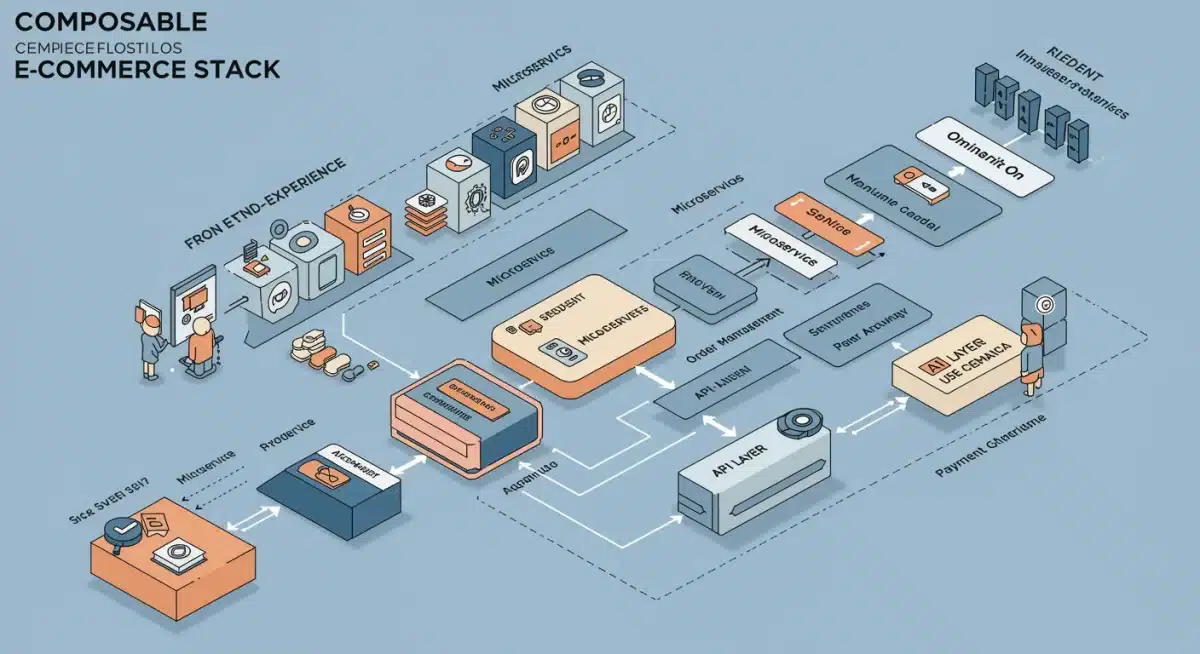 Infographic detailing the modular components of a composable e-commerce stack.