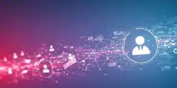 Digital illustration of customer data points connecting to a personalized profile, representing advanced personalization strategies.