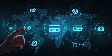 Futuristic digital payment network illustrating key e-commerce trends for 2025