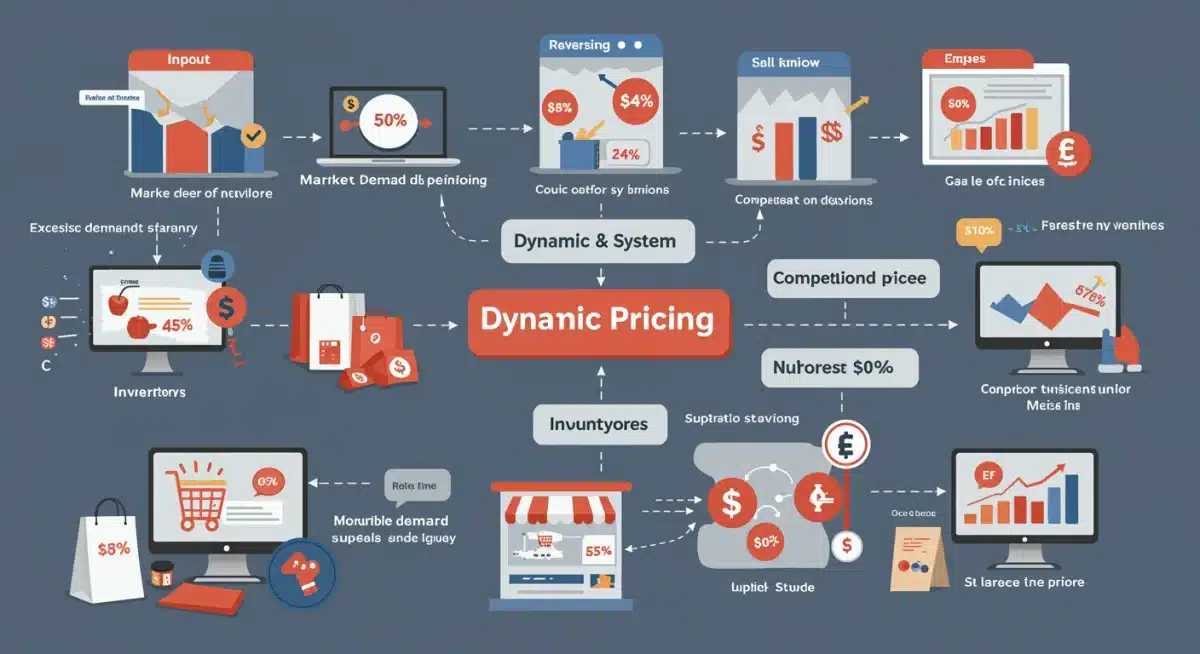 Workflow diagram of a dynamic pricing system showing data inputs and outputs