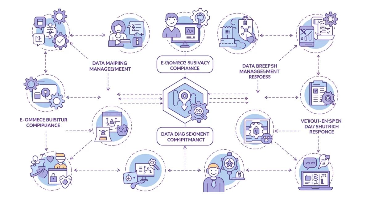Flowchart detailing e-commerce data privacy compliance steps and best practices