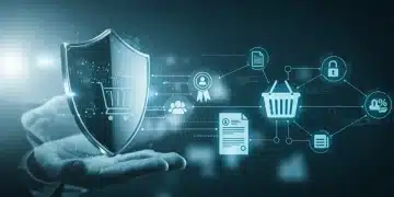 2025 E-commerce Consumer Protection Act: New Rights & Obligations Digital shield protecting an e-commerce shopping cart, symbolizing consumer protection in online retail.
