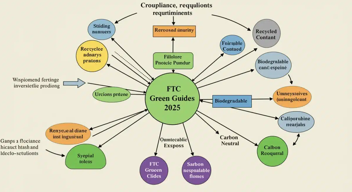Diagram showing the interconnectedness of FTC Green Guides 2025 with various environmental marketing claims and regulatory requirements