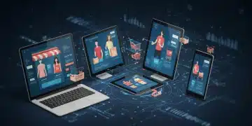 Headless Commerce: 15% of Top US E-commerce Brands Adopting by 2025 Futuristic digital storefront showcasing headless commerce flexibility across devices.