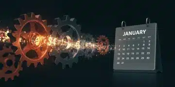 Illustration of financial gears and a 2025 calendar, symbolizing new NACHA rules