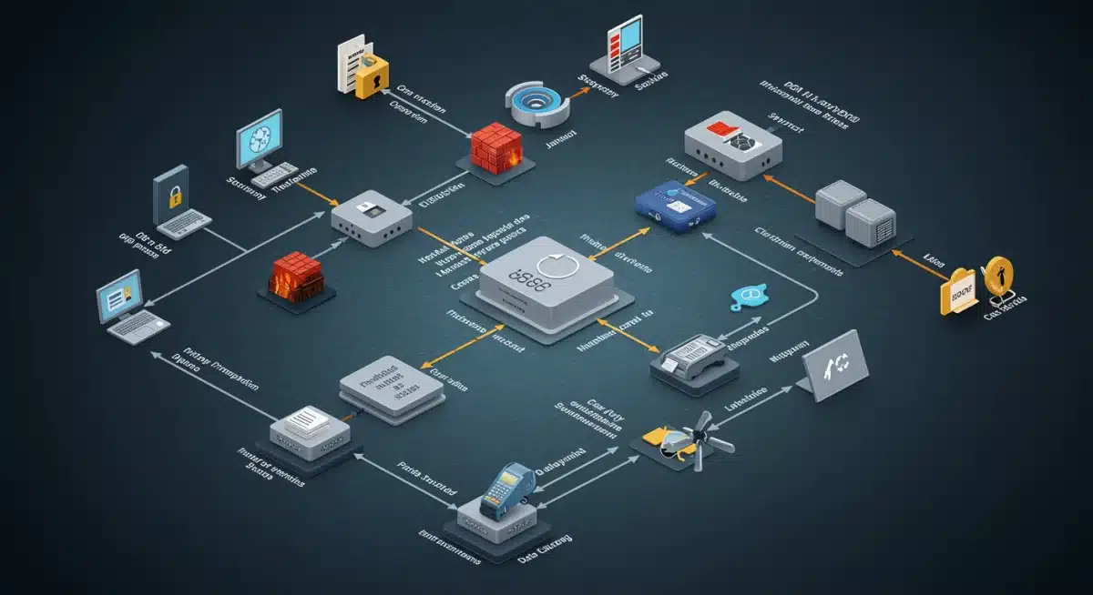 Complex network diagram showing secure data flow and system interconnections for PCI DSS 4.0 compliance.